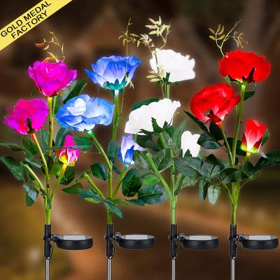 China Luces De Estaca Para Jardin Led Garden Stake Light Solar Outdoor Decoration Solar Rose Lamp Solar Stake Lights for sale