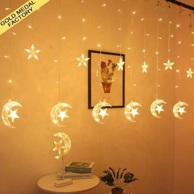 China Festival Decoration Led Christmas Light Moon Star Curtain Ramadan Decoration Muslim 2022 Factory Outlets Curtain String Lights Wholesale for sale