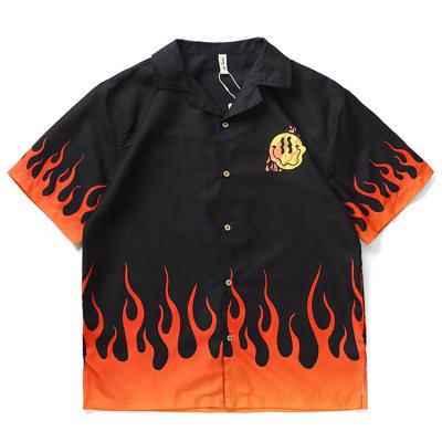 China 2020 new advertising cardigan flame print short-sleeved shirt men's loose shirt anti-pilling shirt for sale