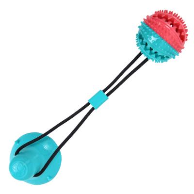 China Single Viable Pet Suction Cup Chew Toys Dogs Bite Teething Stick Pull Rope High Strength Permeable Food Ball for sale