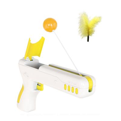 China New Products Viable Hot Pet Interaction Bounce Lighter Cat Gun Tease Cat Ball Feather Cat Toys for sale