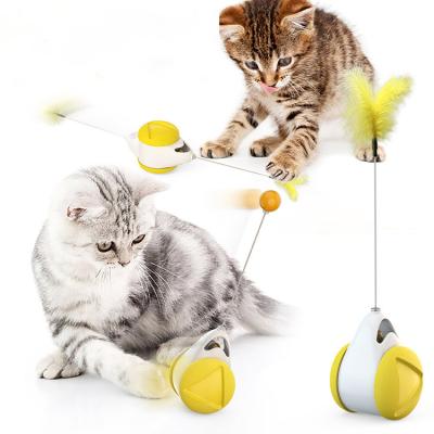 China New Hot Selling Sustainable Pet Balance Interactive Car Rocking Feather Teasing Cat Ball Catnip Toys for sale