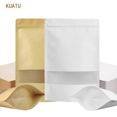 China Wholesale Cheap Biodegradable Stand Up White Ziplock Kraft Paper Bags With Windows for sale