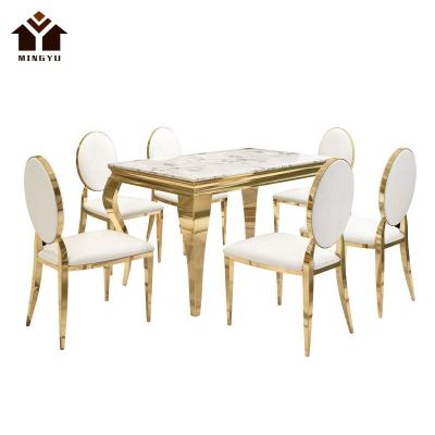 China Modern Dining Room Furniture Polished Classic Live Edge Slab Table Multi-Functional Stainless Steel Dining Table Set for sale