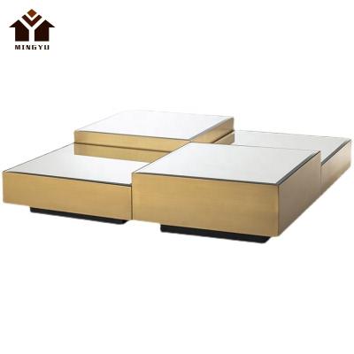 China Dream Bedroom Modern Glass Square Table Center Stainless Steel Combination Coffee Table Side Table For Living Room for sale