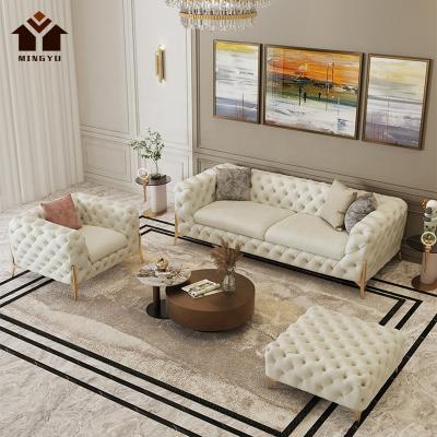 China Retro Home 1+2+3 Sofa Sets Sponge Color Design Living Room Sofas Luxury White Durable Leather Tufted Living Room Sofas for sale