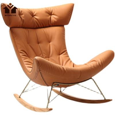 China Modern Indoor Furniture Large Leather Good Size Rocking Chair Leisure Leather Chair With Lying Ottoman High End Modern Recliner for sale