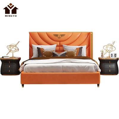 China New Modern Model Large Custom Canopy Double Bed Decked High Density Foam Platform Bed Elevated Back Bedroom for sale