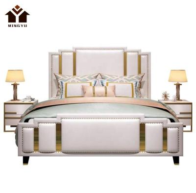 China Modern Bed Frame King Size With Led Panel Light Blue Bed Upholstered Curved Bedroom Bedstead High Quality Bed for sale