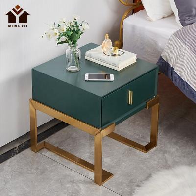 China Modern Minimalist Corner Cabinet Full Size Master Bedroom With Large Drawer Design End Table Green Color Latest Wood Nightstands for sale