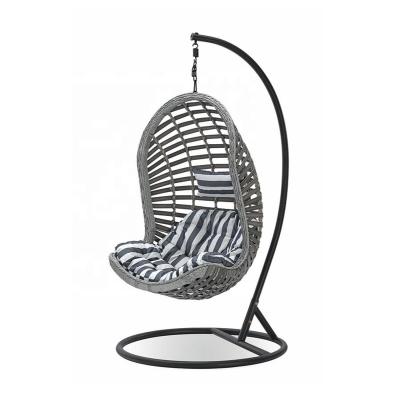 China Modern Outdoor Rattan Double Seat Wicker Egg Swing Hanging Chair With Metal Stand for sale