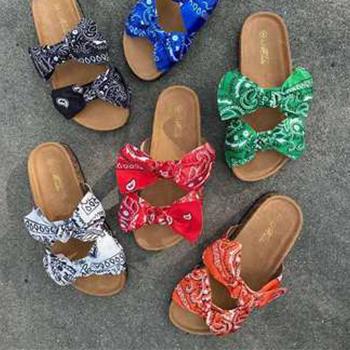 China Fashion trend women's sandals colorful bow flat sandals summer sandals 2021 new arrivals women's female bandana for sale