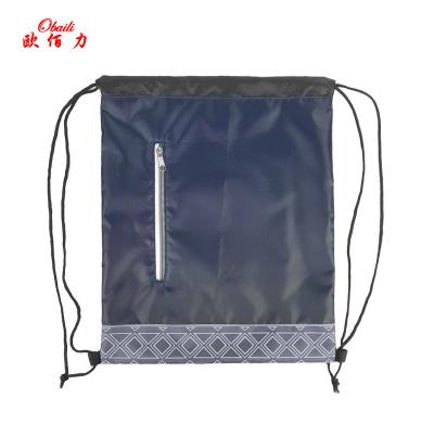 China Rope Handle Polyester Drawstring Bag With Front Zipper Pocket for sale