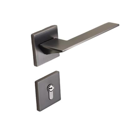 China Aluminum alloy MuWei factory design modern black interior main bedroom door handle pull zinc alloy door handle lock for wood door for sale