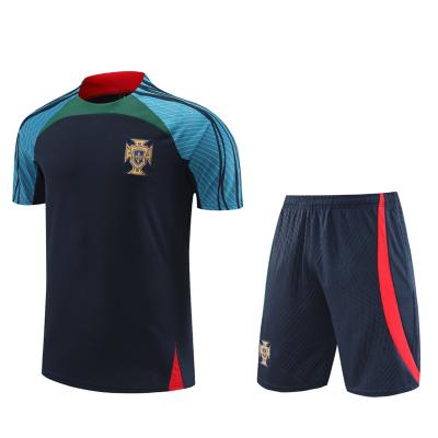 China Sets Latest 2023 Soccer Short Sleeve Training Sets For Men Portugal CR7 Navy Breathable Quick Dry Soccer Jerseys for sale