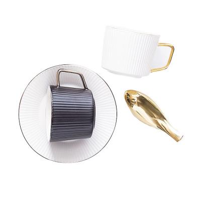 China New Product Disposable Nordic Golden Rim Big Belly Stripes Gift Ceramic Coffee Cup Mug for sale