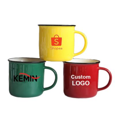 China New Solid Color Bone China Drinkware Coffee Enamel Mug Camping Mug Disposable Eco-Friendly Ceramic Luster Mug for sale