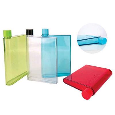 China Viable Promotional Products Customized Portable Logo Plastic Bottle 420ml Square Flat Notebook Water Bottle for sale