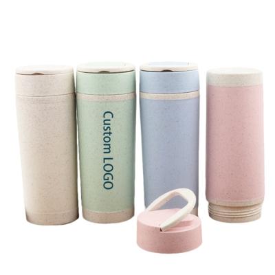 China New Products Plastic Wheat Straw Fiber Mug Coffee Cup Leak Proof Seal Tumblers Eco-friendly Portable Water Bottle Cups With Rope for sale