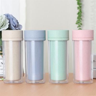 China Sustainable Wholesale Environmental Protection Material Double-layer Straw Wheat Plant Plastic Water Cup for sale