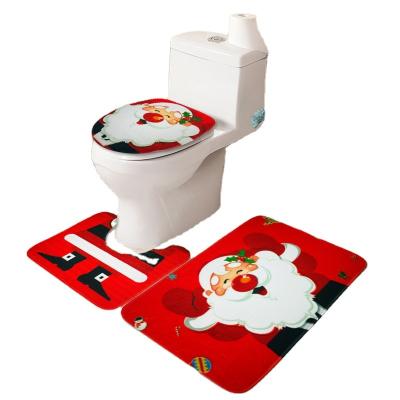 China Flannel Christmas Design Washable Bathroom 3 Pieces Holiday Rug Water Absorbent Christmas Rug Set for sale