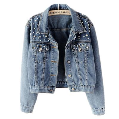 China QUICK DRY Pearl Beading Fashion Long Sleeve Women Jean Jacket Denim Jacket Women mujer campera de jean for sale