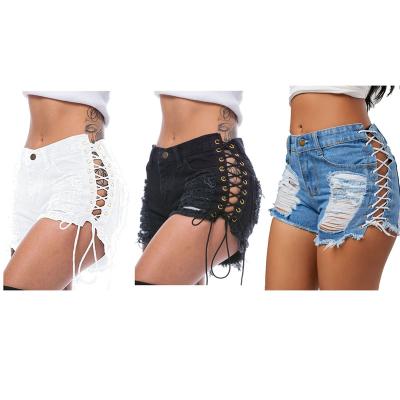 China Breathable Hot Bandage Shorts Womens Jeans Women Biker Shorts Sexy Solid Lady Ripped Pants Loose Bandage Jeans Women With Custom for sale