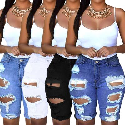 China Fashion Breathable Summer Ladies Solid Color High Quality Denim Ripped Shorts Mid Waist Jeans Pants Shorts Shorts Denim For Women for sale