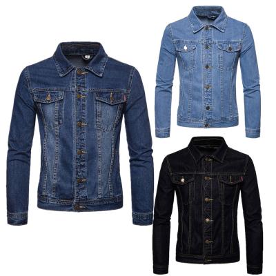 China American QUICK DRY solid color men's denim jacket simple custom plus size men's jeans jacket coat long sleeve jeans jacket for sale