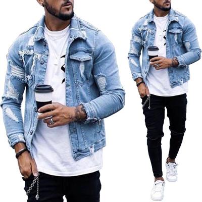 China Fashion QUICK DRY American New Arrival Men's Long Sleeve Denim Jacket 2021 Wholesale Washed Custom Made Blue Denim Jean Jackets Men for sale