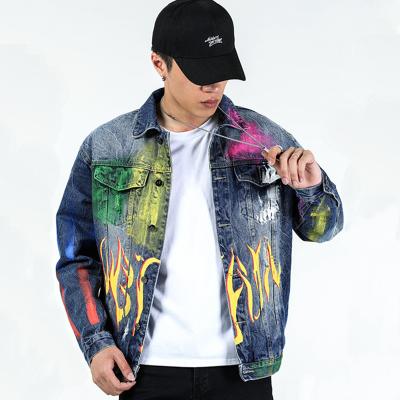 China Linghang factory QUICK DRY denim jacket men friend denim coat custom printed men distressed jeans jacket denim jacket for men stylish for sale