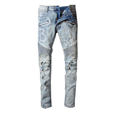 China High street hot-selling new men's denim fashion pants jeans retro breathable pants ripped slim jeans for sale