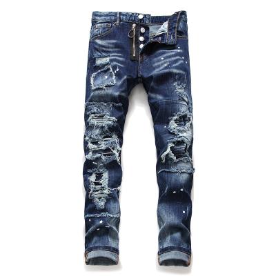 China Patchwork pattern jeans men blue jeans brand jeans men skinny denim pants fashionable custom made viable pants high waist for Streetwear for sale