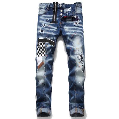 China American patchwork jeans Linghang viable custom quality big slim jeans for men fashion mens denim pants for sale