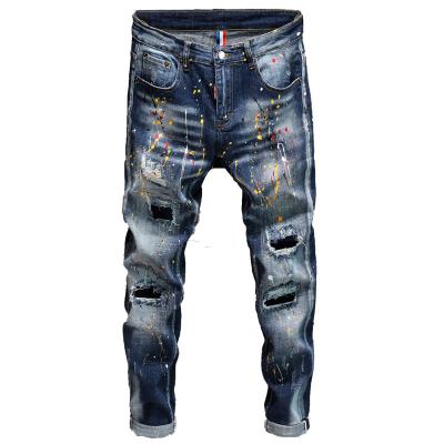 China Sustainable Jeans Mens Skinny Jeans Biker Fashion Streetwear Distressed Ripped Denim Pencil Style Slim Mens Denim Pants Accepted Custom Made for sale