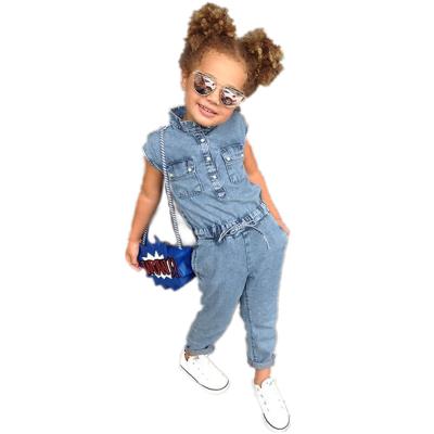 China Color Fade Proof Kids Wide Leg Denim Overalls Plain Casual Kids Denim Overalls Blue for sale