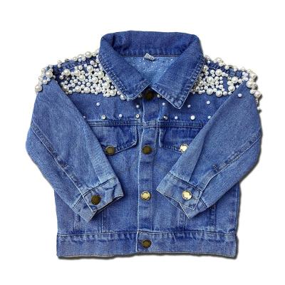 China Autumn new arrival pearl decoration children girls denim jacket girl fashion breathable jeans coat girls casual jacket for sale