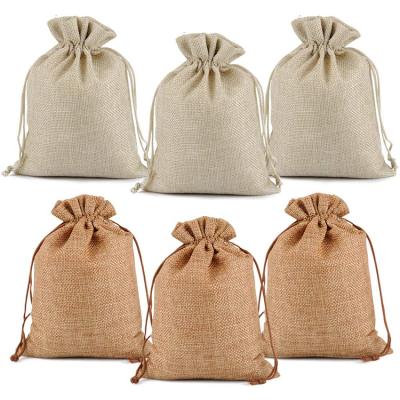 China Mini Natural Eco-Friendly Reusable Gift Reusable Natural Biodegradable Hessian Burlap Candy Sack Drawstring Jute Bags for sale