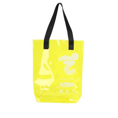 China Custom Waterproof Women Fashion Translucent Plastic Handbag Transparent Tote Beach Gift Neon Waterproof PVC Shopping Bag for sale