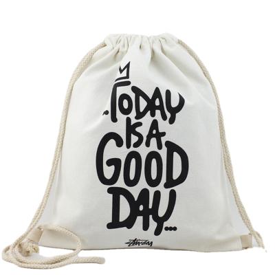 China Eco Friendly Custom Logo Canvas Cotton Backpack Drawstring And Waist Shopping Bags With Rope for sale