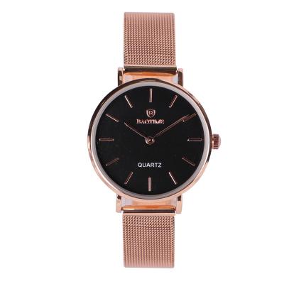 China Small Three Hand Fashion Mesh Stainless Steel Strap Round Luxury Watches Wholesale Rose Gold Watch for sale