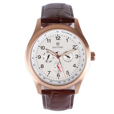 China Day/Wholesale Customized Stainless Steel Case And Date Leather Strap Men Watch For Date Time Multifunction Record Plus Week Small for sale