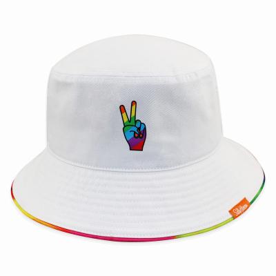 China Colorful Reversible Wide Brim Adult Fisherman Image Cotton Bucket Hat Cap White Design Your Own Custom Printed Logo for sale