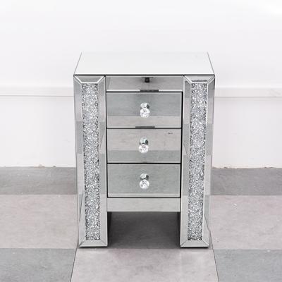 China Contemporary corner table silver mirrored nightstand bedroom nightstand bedside table with 3 drawers for sale