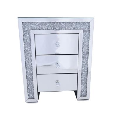 China Modern Modern Mirrored Bedside Table Crushed PVC Diamond Glass Design New Customized Design for sale