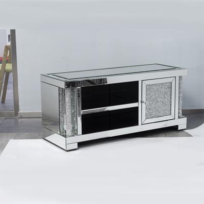 China 2022 Decorative Contemporary Morden TV Cabinet Mirrored Crushed Crystal Floating TV Rack for sale