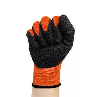 China Anti-slip Glass Work Waste Management 13 Gauge Polyester Construction Crincle Coating Latex Safety Gloves for sale