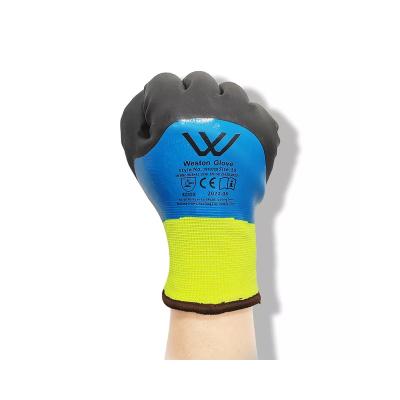 China Anti-smash Direct Sales Hand Protection Powerful Grip Double Coated Lastic Seamless Knitted Wrist Industrial Black Nitrile Glove for sale