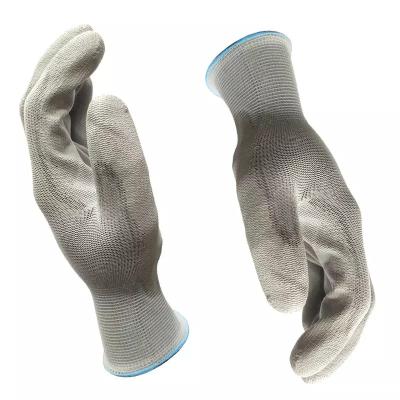 China Anti-Static Custom CE 13 Gauge Polyester Lining Breathable Pu Fingers Work Gardening Anti-Static Safety Glove for sale