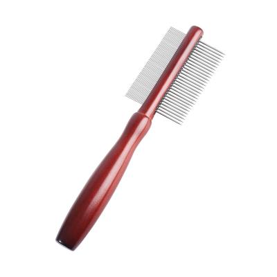 China Sustainable TrainPro-Professional Treatment Knot Tier Upscale Double Sided Wooden Handle Dense Tooth Pet Grooming Comb for sale